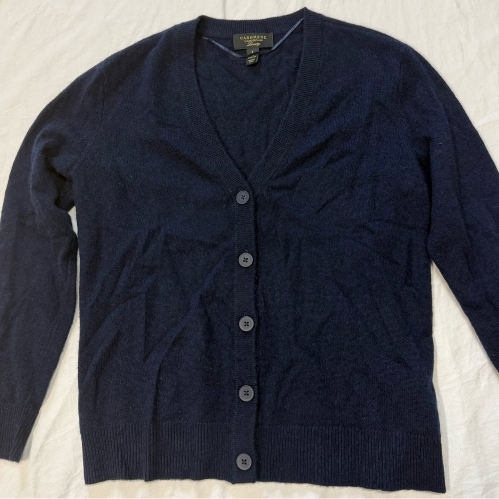 Charter Club Luxury Navy Blue Button Front 100% Cashmere Cardigan Sweater R13C - Picture 5 of 6